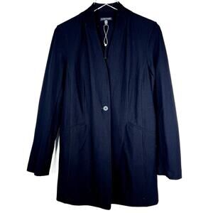 Eileen Fisher Jacket Crepe Stretch Knit Single Button Blazer Black MEDIUM V-Neck